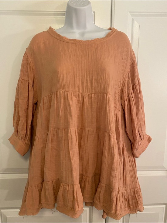 ODDY Tops - ODDY Peach Tiered Gauze Tunic